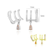 925 Silver Three-Row Earrings with Hanging Orange Zircon Engagement Studs