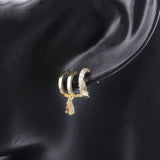 925 Silver Three-Row Earrings with Hanging Orange Zircon Engagement Studs
