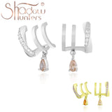 925 Silver Three-Row Earrings with Hanging Orange Zircon Engagement Studs