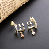 925 Silver Three-Row Earrings with Hanging Orange Zircon Engagement Studs