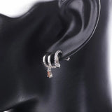 925 Silver Three-Row Earrings with Hanging Orange Zircon Engagement Studs