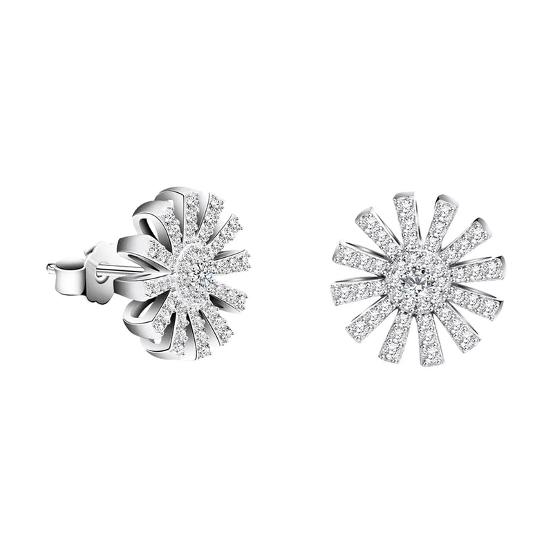 925 Silver Sun Flower Stud Earrings Zircon Gift For Girls