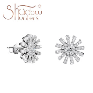 925 Silver Sun Flower Stud Earrings Zircon Gift For Girls