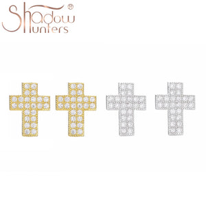 925 Silver Cross Stud Earrings Clear CZ Girlfriend Gift Jewelry