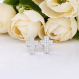 925 Silver Cross Stud Earrings Clear CZ Girlfriend Gift Jewelry