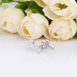 925 Silver Cross Stud Earrings Clear CZ Girlfriend Gift Jewelry