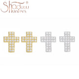 925 Silver Cross Stud Earrings Clear CZ Girlfriend Gift Jewelry