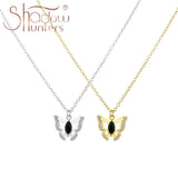 925 Silver Butterfly Pendant Necklace with Zircon Crystals
