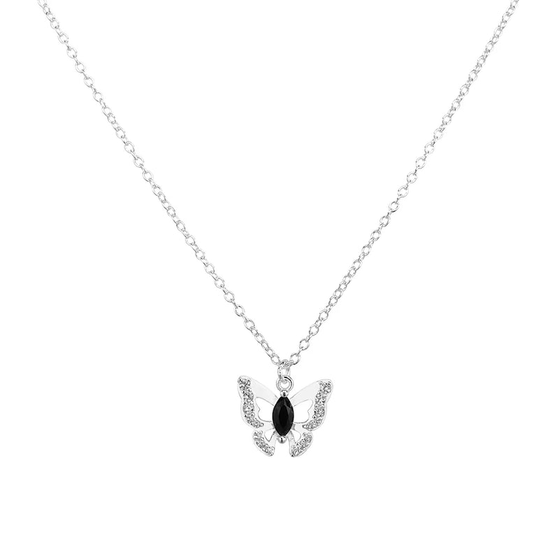 925 Silver Butterfly Pendant Necklace with Zircon Crystals