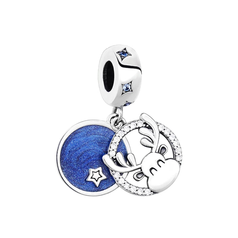 925 Silver Deer Dangle Charms Starry Sky Pendant Beads