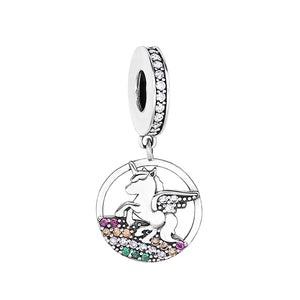 925 Silver Horn Horse With Wing Dangle Charm Rainbow DIY