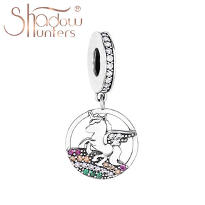 925 Silver Horn Horse With Wing Dangle Charm Rainbow DIY