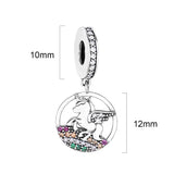 925 Silver Horn Horse With Wing Dangle Charm Rainbow DIY