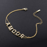 925 Silver Double Chains Bracelet With CZ Letters AMOUR for Women
