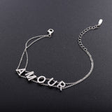 925 Silver Double Chains Bracelet With CZ Letters AMOUR for Women