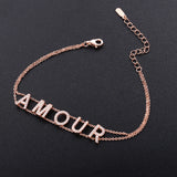 925 Silver Double Chains Bracelet With CZ Letters AMOUR for Women