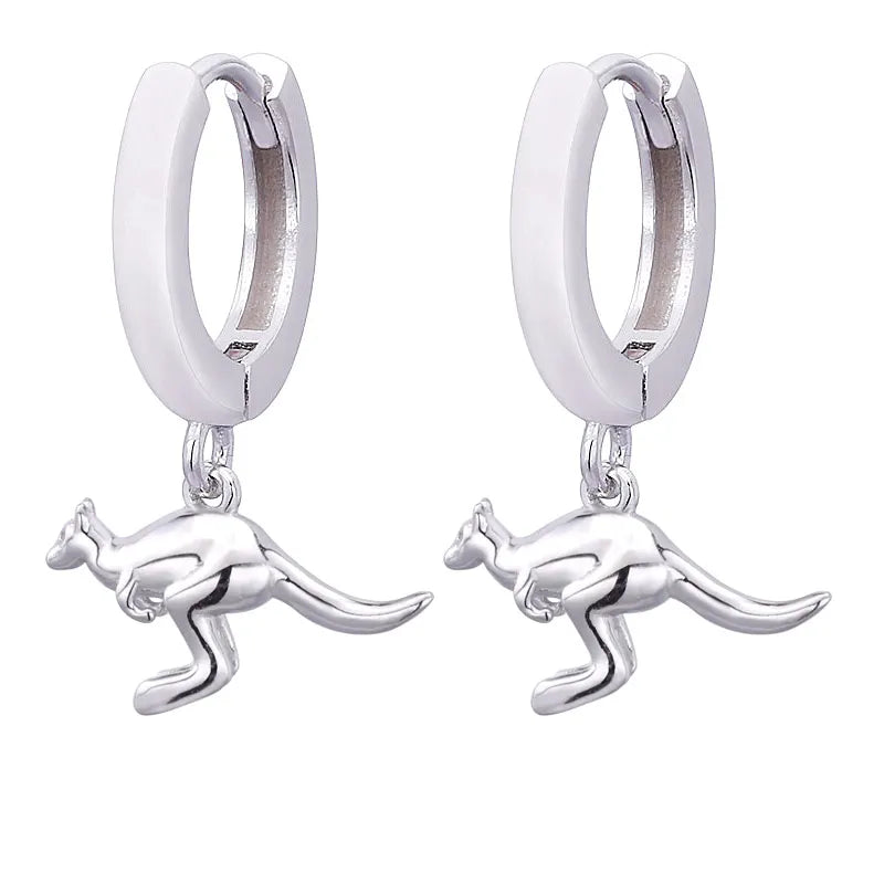 925 Silver Animal Hoop Earrings Kangaroo Dangle Statement Gift