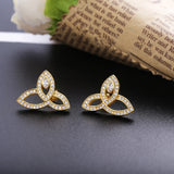 925 Silver Three Leaves Wedding Stud Earrings Pave Crystal Engagement Earrings