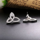 925 Silver Three Leaves Wedding Stud Earrings Pave Crystal Engagement Earrings