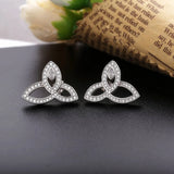 925 Silver Three Leaves Wedding Stud Earrings Pave Crystal Engagement Earrings