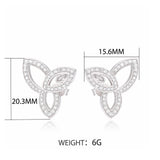 925 Silver Three Leaves Wedding Stud Earrings Pave Crystal Engagement Earrings