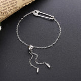 925 Silver Paper Clip Bracelet with Zircon CZ - Adjustable for Women