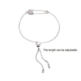 925 Silver Paper Clip Bracelet with Zircon CZ - Adjustable for Women