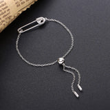 925 Silver Paper Clip Bracelet with Zircon CZ - Adjustable for Women