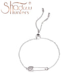 925 Silver Paper Clip Bracelet with Zircon CZ - Adjustable for Women