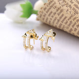 925 Silver Curved Arrow Crystal Stud Earrings Women Wedding Jewelry Gift