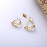 925 Silver Curved Arrow Crystal Stud Earrings Women Wedding Jewelry Gift
