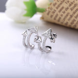 925 Silver Curved Arrow Crystal Stud Earrings Women Wedding Jewelry Gift