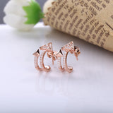 925 Silver Curved Arrow Crystal Stud Earrings Women Wedding Jewelry Gift