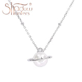 925 Silver Pearl Pendant Necklace Planet Crystal Jewelry Woman Gift