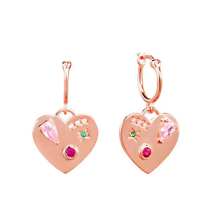 925 Silver Pink Heart Drop Earrings With Zircon Stones