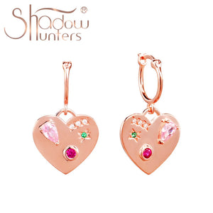 925 Silver Pink Heart Drop Earrings With Zircon Stones