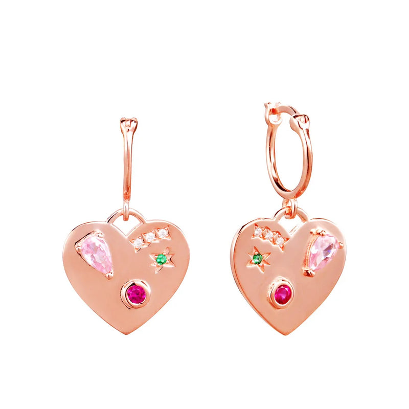 925 Silver Pink Heart Drop Earrings With Zircon Stones
