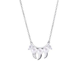 Sterling Silver Fangs Pendant Necklace With Pearl & Zircon Danger Choker
