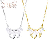 Sterling Silver Fangs Pendant Necklace With Pearl & Zircon Danger Choker