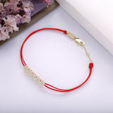 925 Sterling Silver Red String Bracelet Crystal Cluster Setting Women Jewelry