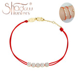 925 Sterling Silver Red String Bracelet Crystal Cluster Setting Women Jewelry