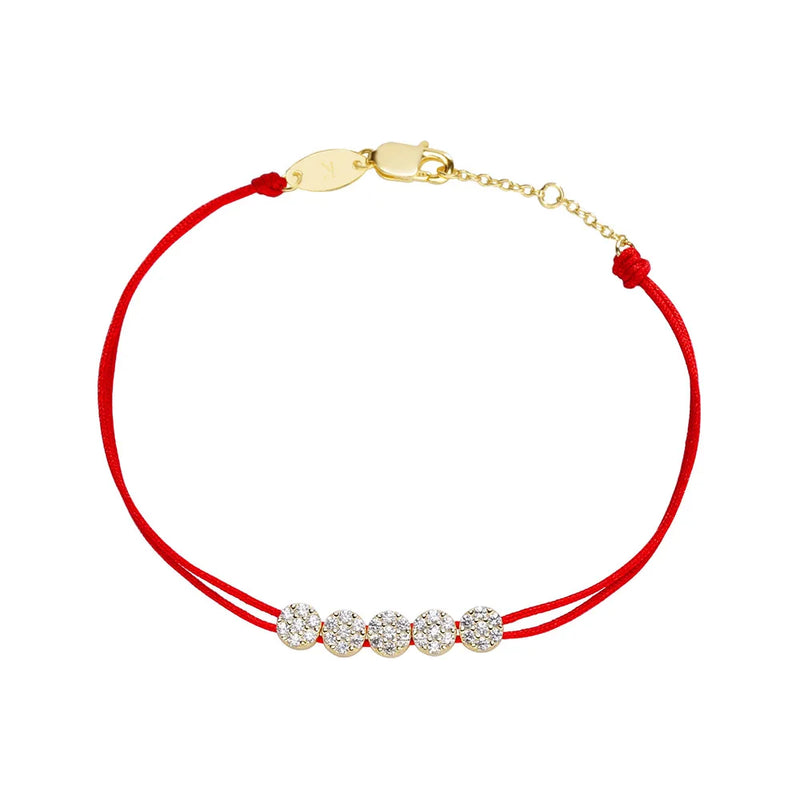 925 Sterling Silver Red String Bracelet Crystal Cluster Setting Women Jewelry