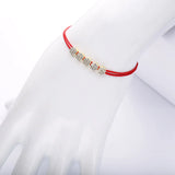 925 Sterling Silver Red String Bracelet Crystal Cluster Setting Women Jewelry