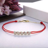 925 Sterling Silver Red String Bracelet Crystal Cluster Setting Women Jewelry