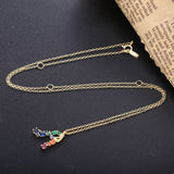 925 Silver Letter M Rainbow Crystal Pendant Necklace Women Choker