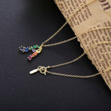 925 Silver Letter M Rainbow Crystal Pendant Necklace Women Choker