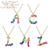 925 Silver Letter M Rainbow Crystal Pendant Necklace Women Choker