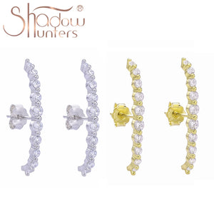 925 Sterling Silver Long Stud Earrings Clear CZ Europe Women Jewelry