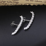 925 Sterling Silver Long Stud Earrings Clear CZ Europe Women Jewelry