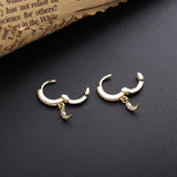 925 Silver Opal Huggie Hoop Earrings Moon Charms Piercing